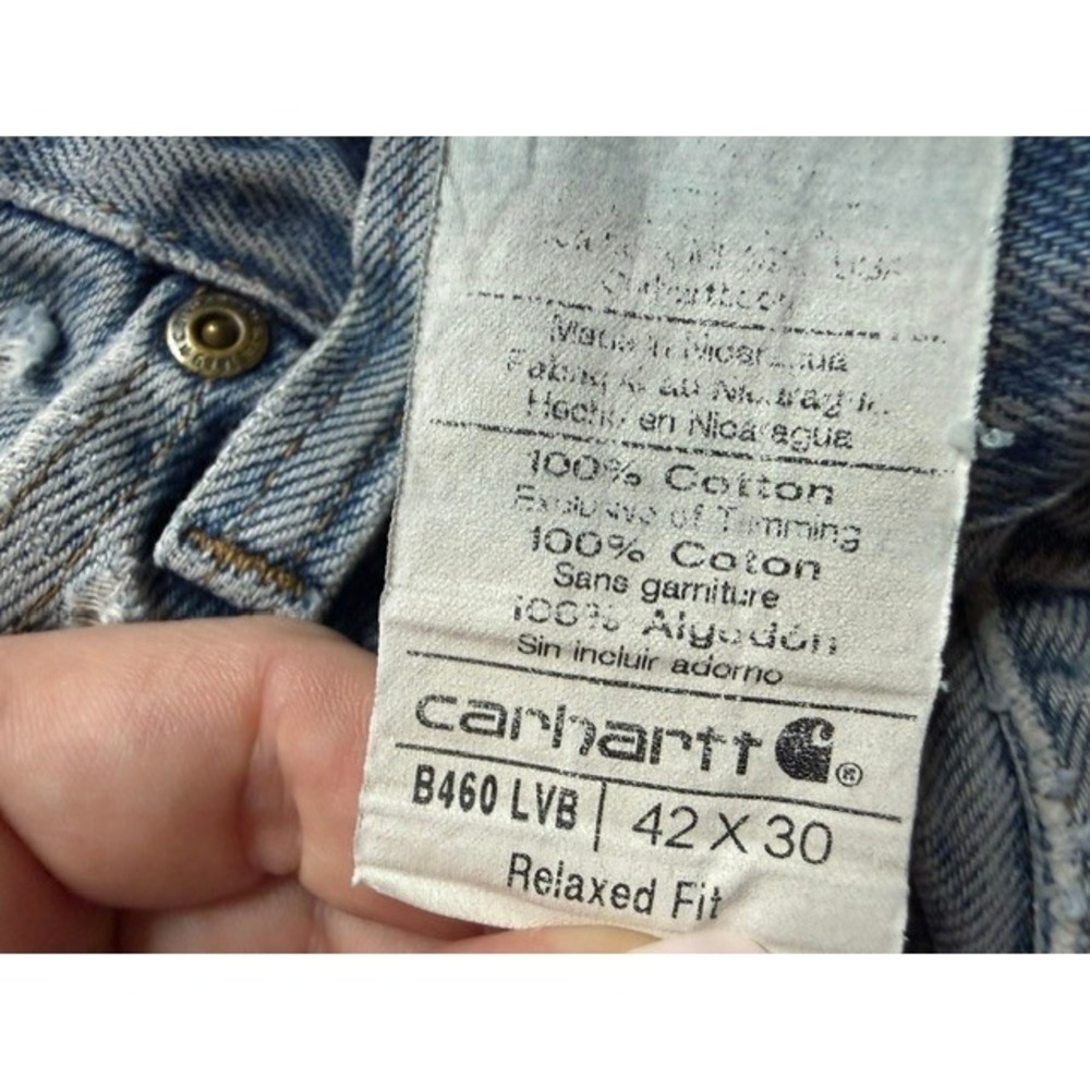 Carhartt B460 LVB Relaxed Fit Light Wash Blue Denim Jeans Mens 42x30 Distressed - Picture 3 of 3